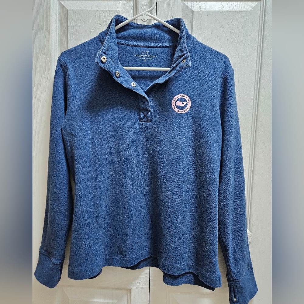 Vineyard Vines Women's Navy Pullover Pink Emblem Sweatshirt Size Small